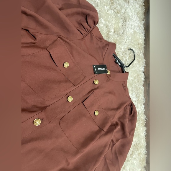 Express Brown Button Down Dress Shirt - Picture 3 of 6